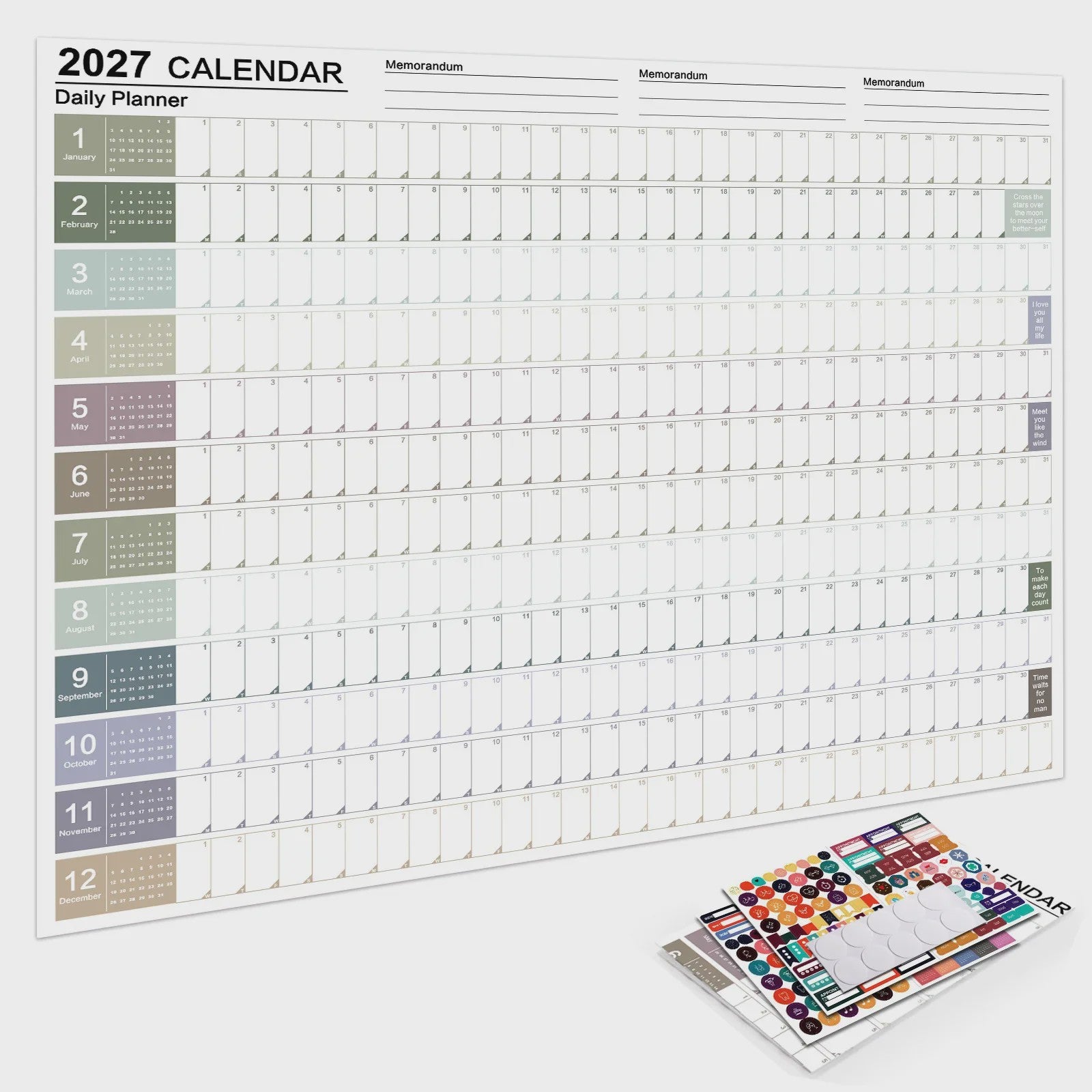 2027 Jaarplanner Kalender - Creatieve Wandkalender & Planner met Stickers