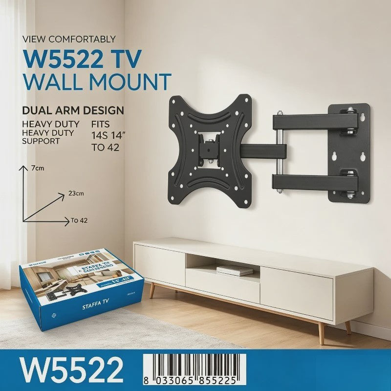WETECH W5522 TV Wandsteun - Volledig Beweegbaar voor 14-42 Inch TV's, Max 50kg, VESA 50-100