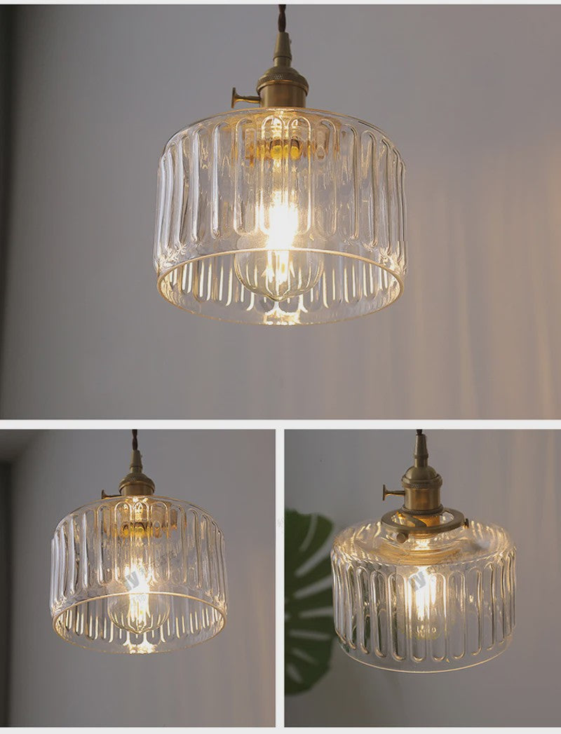 Vintage Groene Glazen Hanglamp - Nordic Stijl, Koperen Accent
