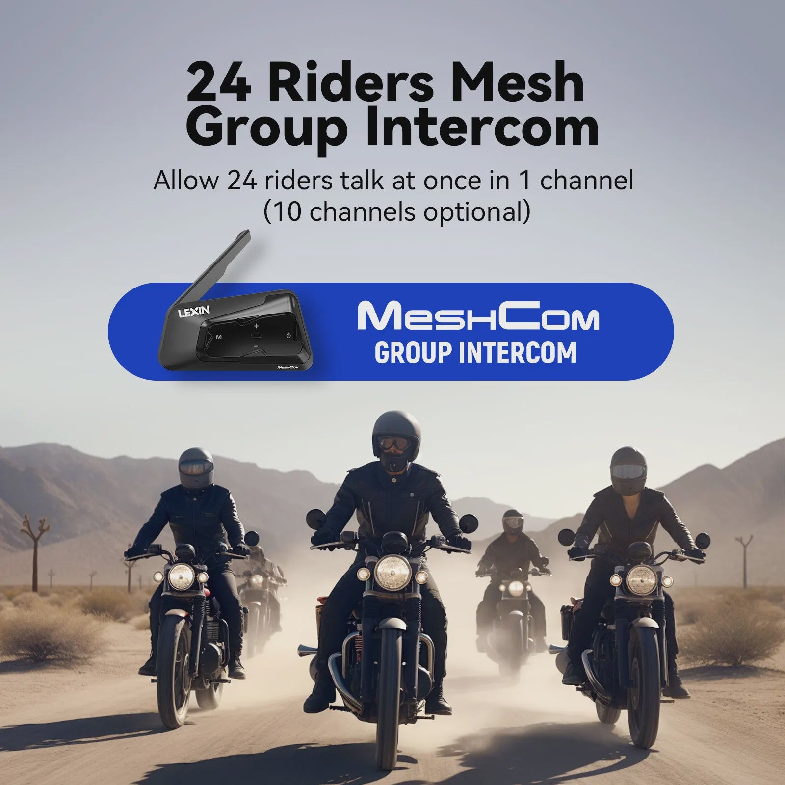 Lexin MeshCom Motorfiets Intercom - Mesh & Bluetooth Communicatie voor 24 Rijders