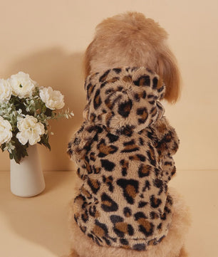Pluche Honden Hoodie met Luipaardprint en Oren - Comfortabele Kleding voor Kleine en Middelgrote Honden