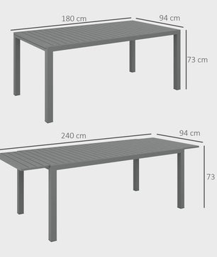 Uitschuifbare Tuintafel Aluminium Frame - Grijs - 180/240x94x73 cm