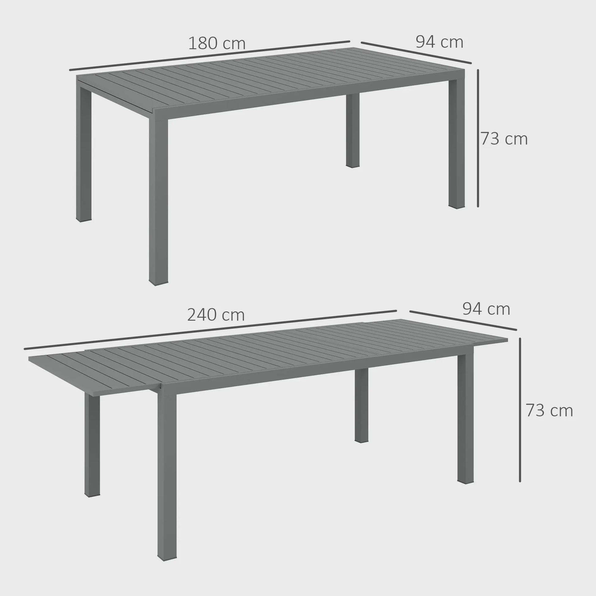 Uitschuifbare Tuintafel Aluminium Frame - Grijs - 180/240x94x73 cm