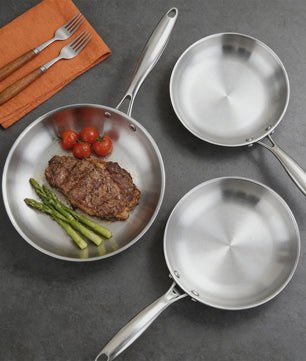 3-delige RVS Koekenpan Set - Snel & Gelijkmatig Verwarmen, Gezond Koken