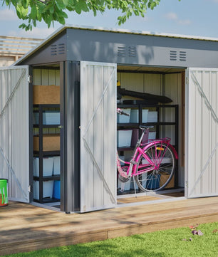 Metalen Tuinhuis 4x8FT met Dubbele Deuren - Grijze Opbergruimte voor Tuin & Terras