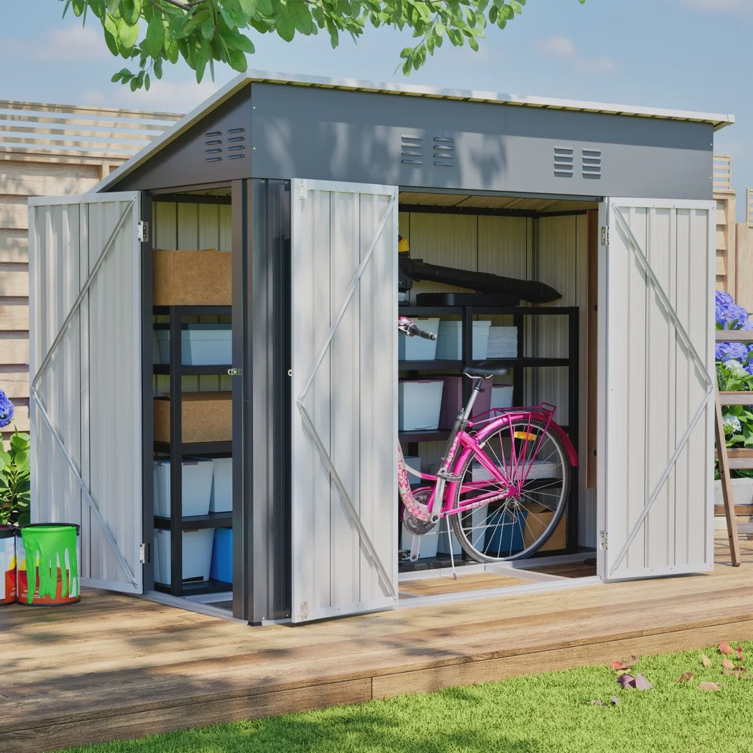 Metalen Tuinhuis 4x8FT met Dubbele Deuren - Grijze Opbergruimte voor Tuin & Terras