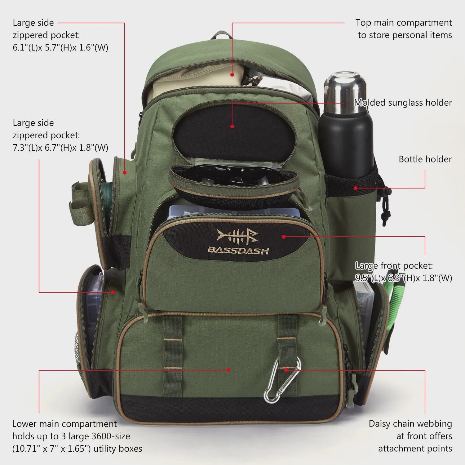 Bassdash Vis Tassen Rugzak - Lichtgewicht Tactische Visserij Tackle Backpack Multifunctioneel