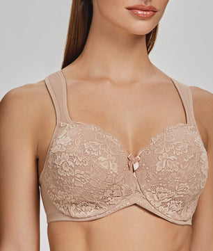 Comfortabele Volledige Dekking Minimizer BH met Kant en Gewatteerde Bandjes - Plus Size