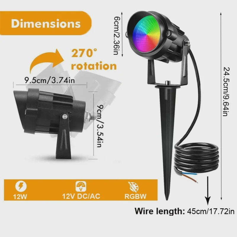 10x 12W RGBW LED Tuinspots - Laagspanning, Waterdicht, Kleurveranderend