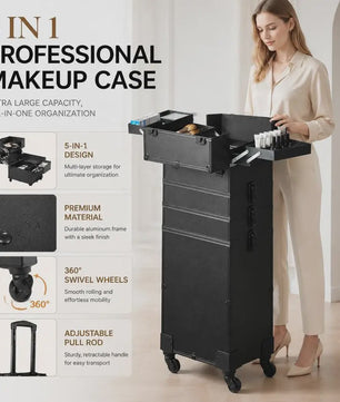 Professionele Make-up Koffer met Aluminium Frame - 5-in-1 Organisatie & 360° Wielen