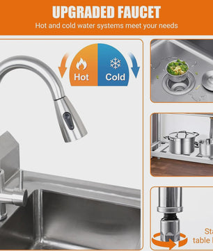 RVS Vrijstaande Spoelbak met Warm & Koud Water Kraan - Ideaal voor Keuken, Wasruimte, Badkamer
