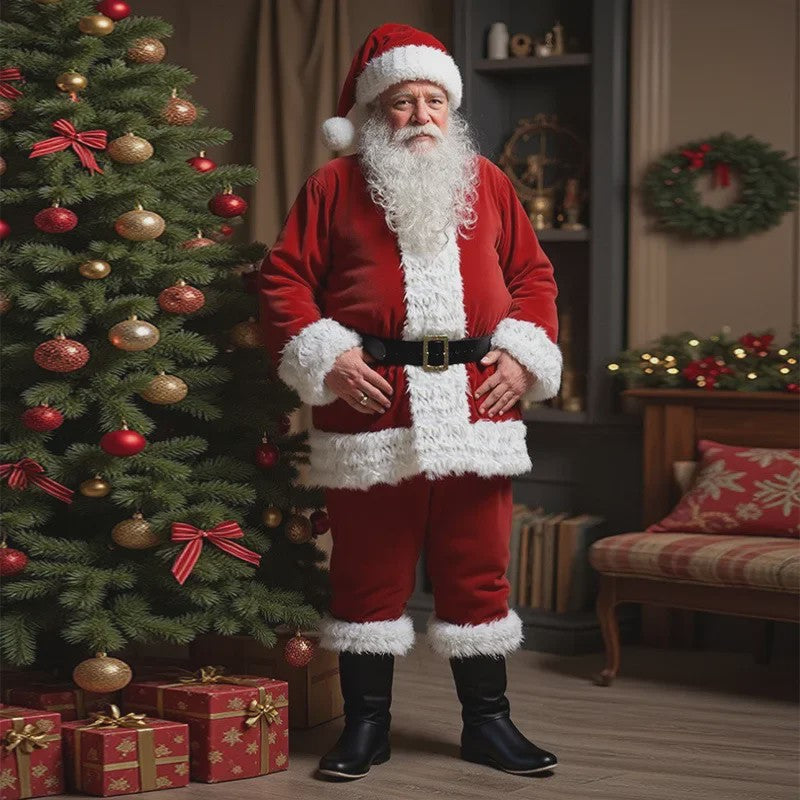 Luxe Gouden Fluweel Santa Claus Kostuum voor Heren - Perfect voor Kerst, Halloween & Feesten