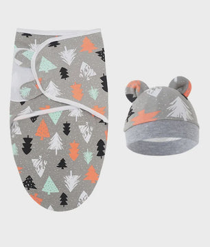 Baby Swaddle & Muts Set - Katoen, Verstelbaar, Cartoon Print, 0-6 Maanden