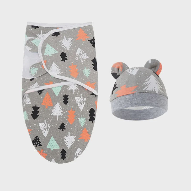 Baby Swaddle & Muts Set - Katoen, Verstelbaar, Cartoon Print, 0-6 Maanden