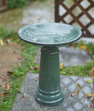 Handgemaakt Stenen Vogelbad Donkergroen Glanzend - Weerbestendig & Vorstbestendig voor Tuin, Terras, Balkon