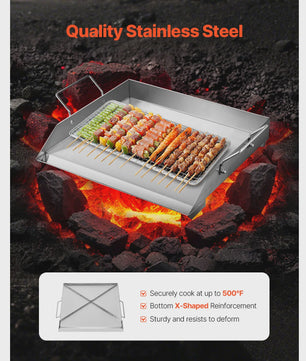 RVS Grillplaat Platte Top Rechthoekig - Draagbare Bakplaat voor BBQ & Gas Grill