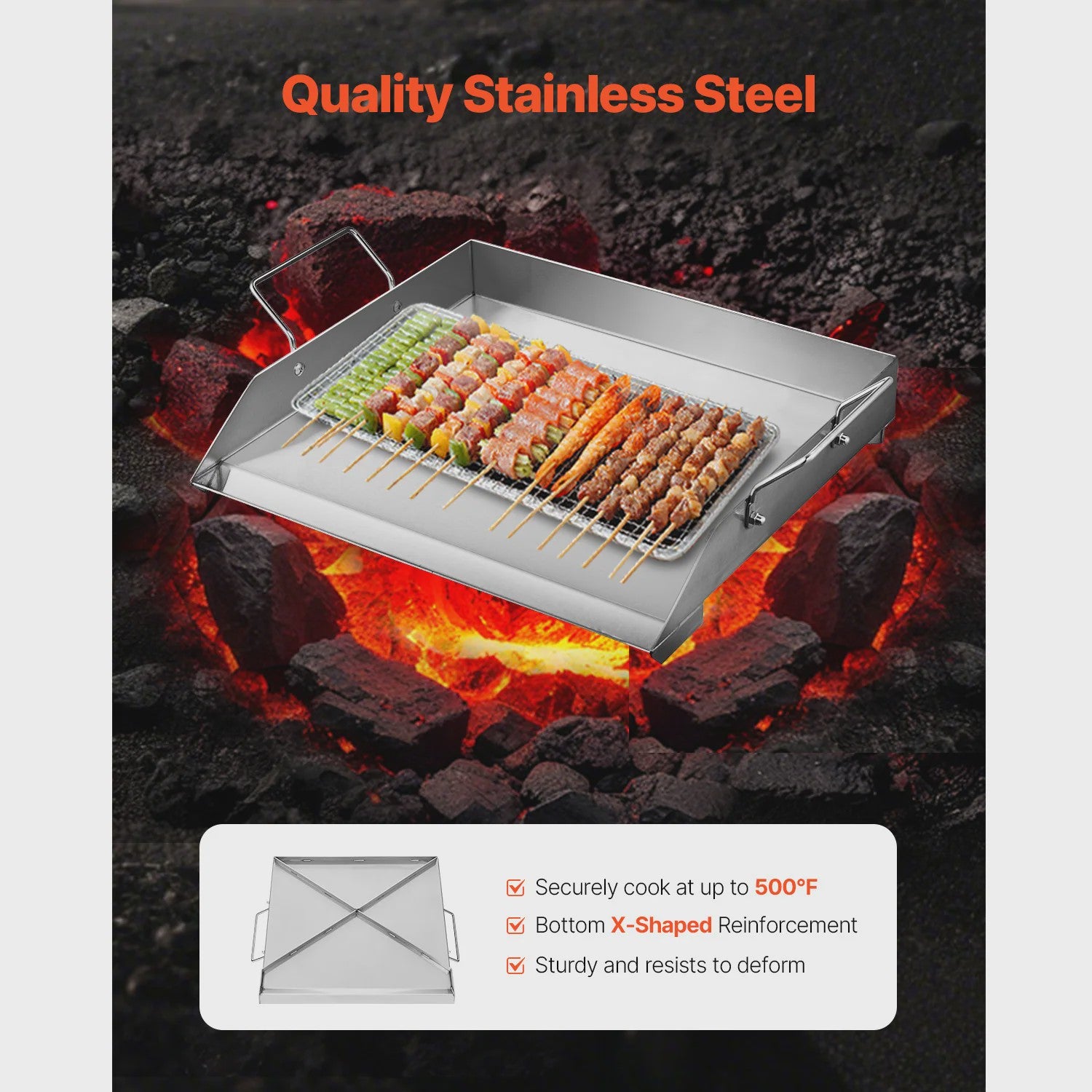 RVS Grillplaat Platte Top Rechthoekig - Draagbare Bakplaat voor BBQ & Gas Grill