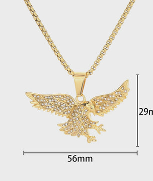 Gouden Eagle Hanger Ketting met Bling - Roestvrij Staal Iced Out Dieren Sieraad voor Heren & Dames