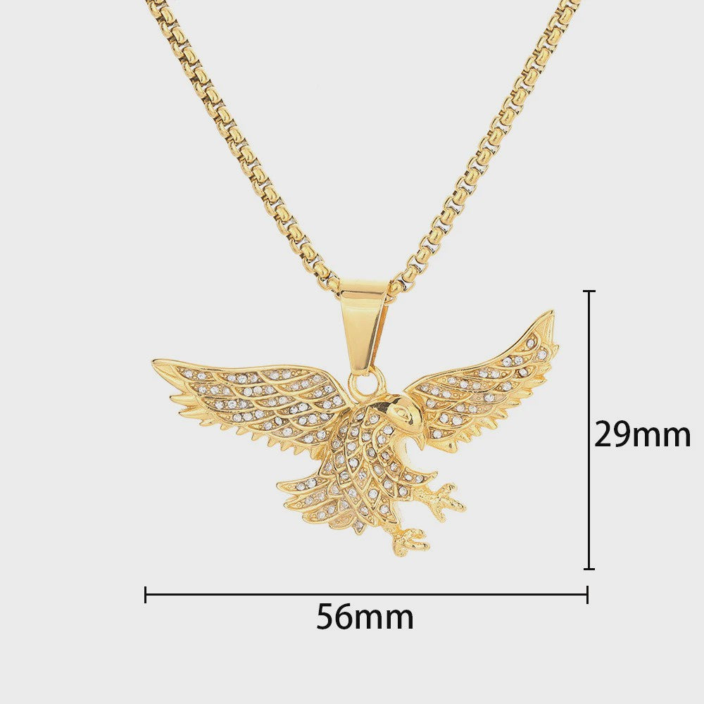 Gouden Eagle Hanger Ketting met Bling - Roestvrij Staal Iced Out Dieren Sieraad voor Heren & Dames