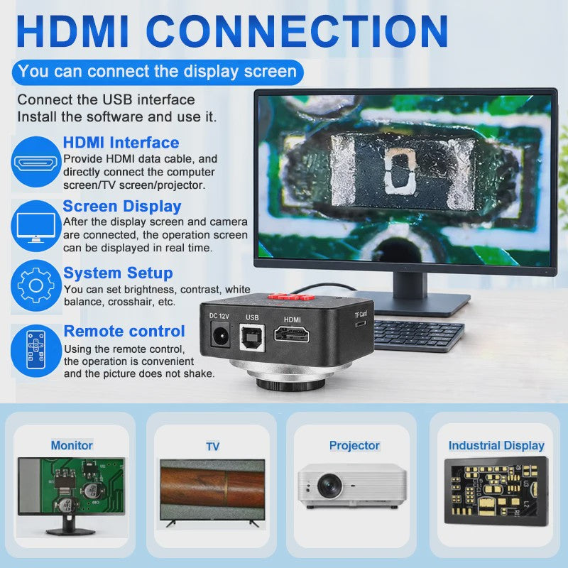 YIZHAN 60MP 4K Digitale Microscoop met HDMI/USB, 150x Zoom en Verstelbare Arm