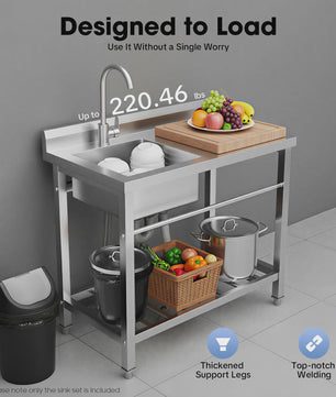 RVS Spoeltafel met Werkblad 80x55x84cm - 360° Draaibare Kraan