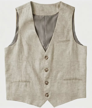 Linnen Heren Gilet - Zomer Waistcoat V-hals Single Breasted Lichtgewicht