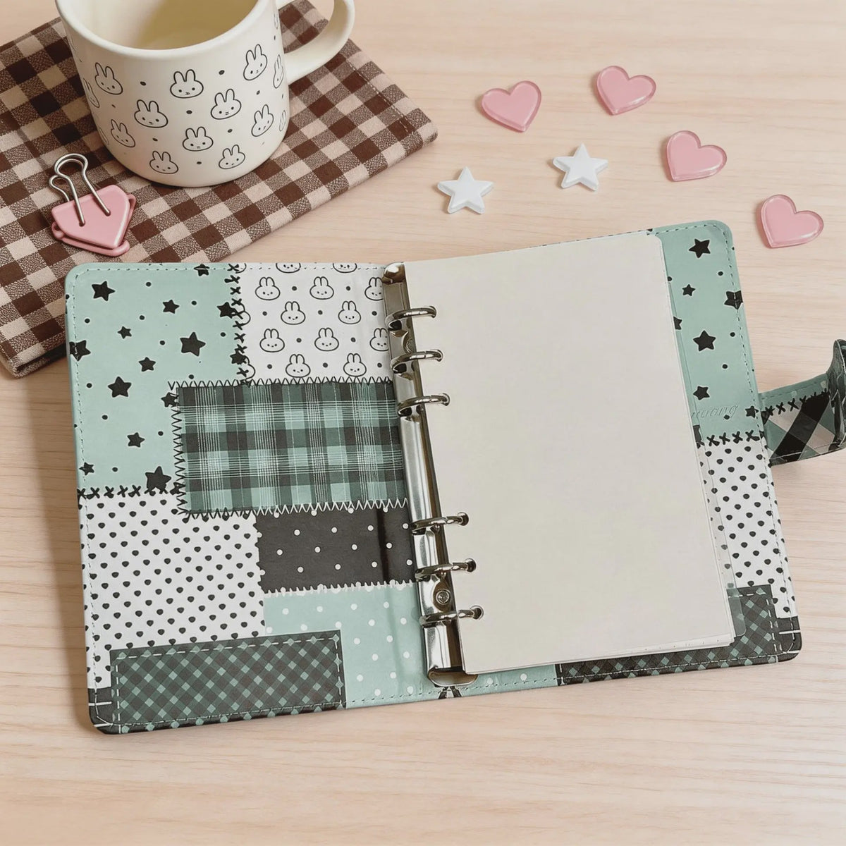 A6 Patchwork Notitieboek met Losse Bladen - PU Leer, Planner & Fotokaart Album