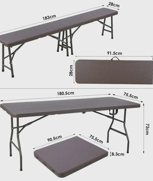 180cm Klaptafel met 2 Banken - Complete Set voor Buiten, Camping en Evenementen