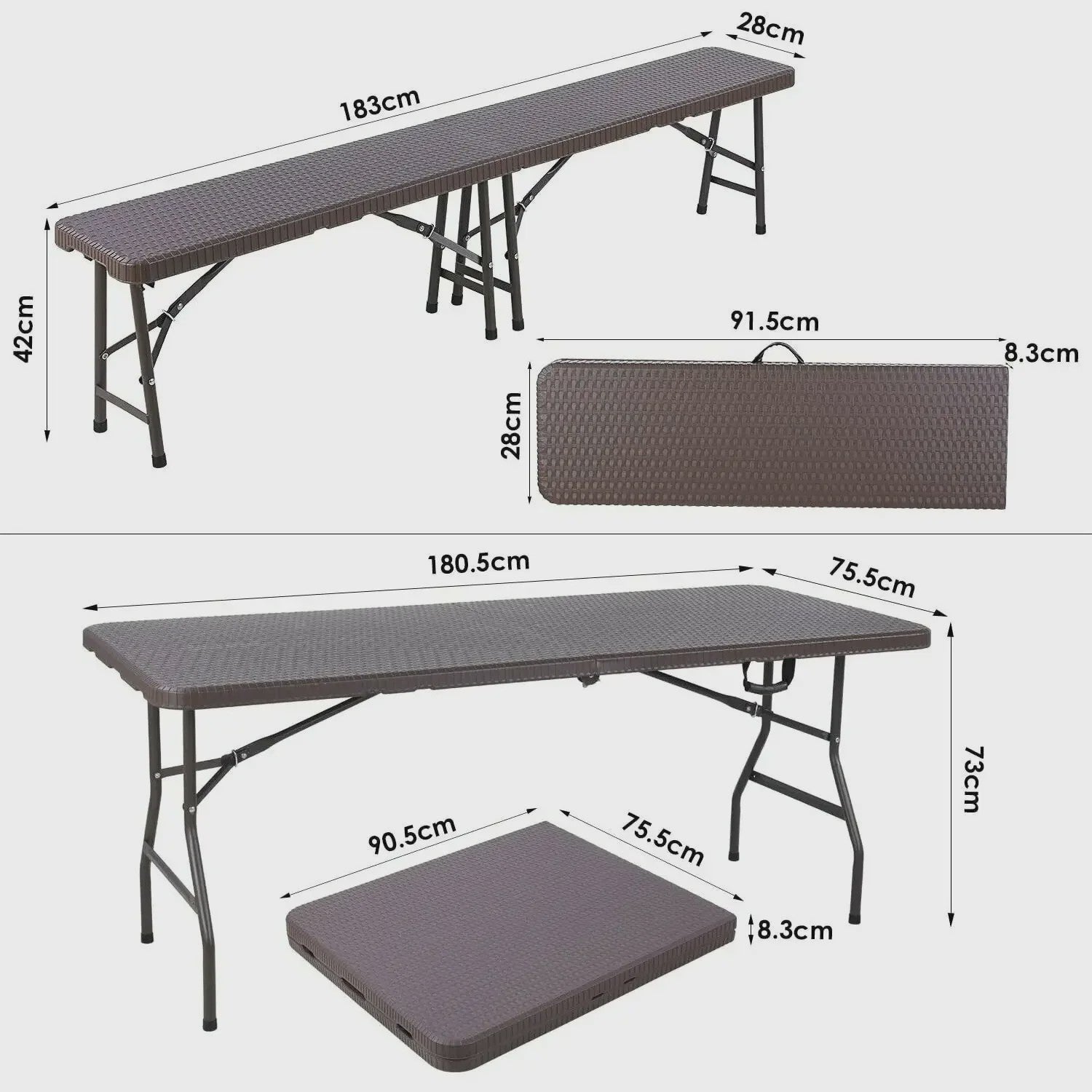 180cm Klaptafel met 2 Banken - Complete Set voor Buiten, Camping en Evenementen