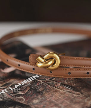 Dames Riem Echt Leer met Gouden Knoop Gesp - Stijlvol voor Jurken & Jeans