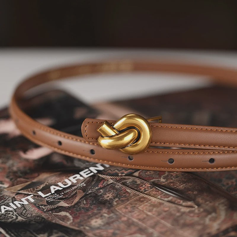 Dames Riem Echt Leer met Gouden Knoop Gesp - Stijlvol voor Jurken & Jeans