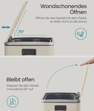 50L RVS Prullenbak met Soft-Close Deksel, Verwijderbare Binnenemmer & Handgrepen