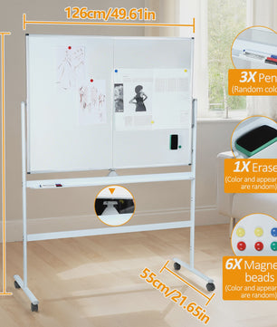 Dubbelzijdig Verrijdbaar Whiteboard 90x120cm - Magnetisch & Uitwisbaar
