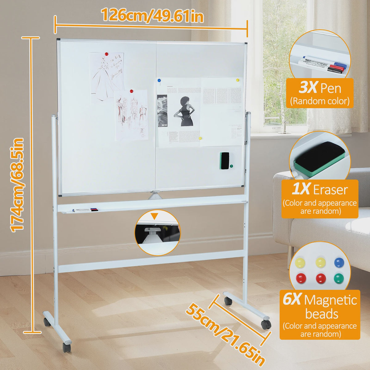 Dubbelzijdig Verrijdbaar Whiteboard 90x120cm - Magnetisch & Uitwisbaar