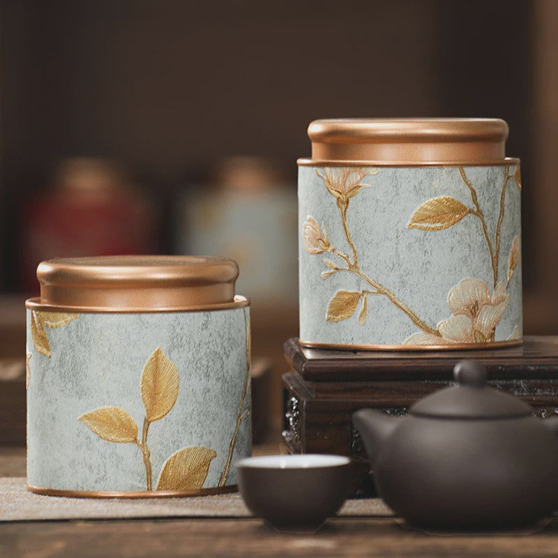 Decoratieve Theeblik met Bloemenprint - Afsluitbare Opbergbus voor Thee