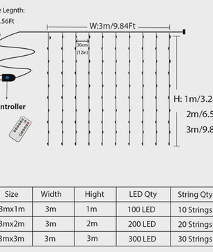 LED Gordijn Slinger Verlichting 3Mx1M/2M/3M - USB Fairy Lights met Afstandsbediening
