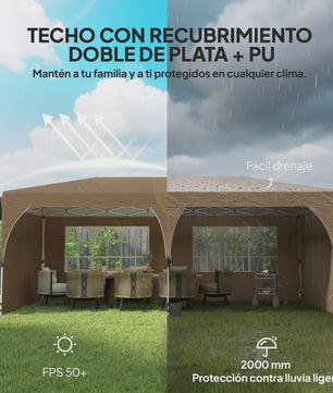 Outsunny Partytent 6x3m - Snel Opzetbaar, Waterdicht & UV-beschermend met Reflecterende Strips
