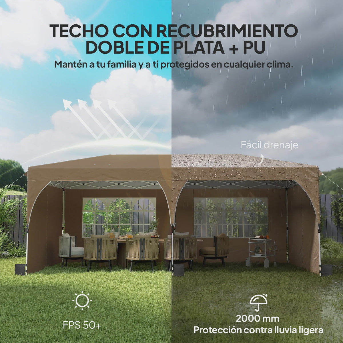 Outsunny Partytent 6x3m - Snel Opzetbaar, Waterdicht & UV-beschermend met Reflecterende Strips