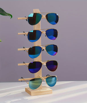 Houten Brillen Display Standaard - 5 Lagen Opbergrek voor Zonnebrillen en Optische Brillen