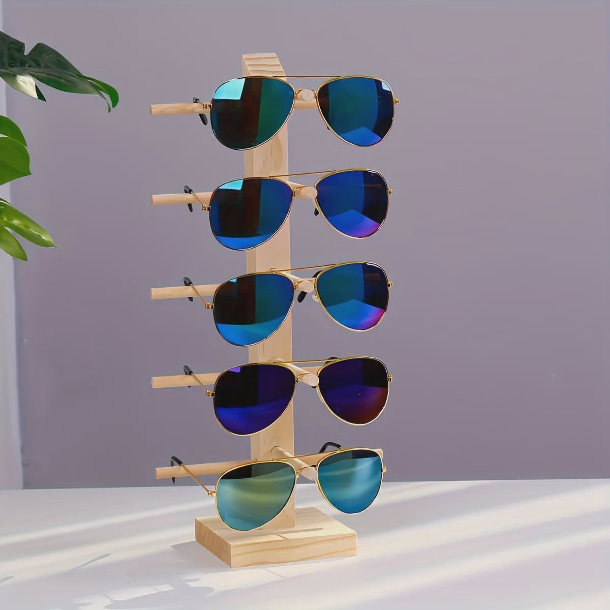 Houten Brillen Display Standaard - 5 Lagen Opbergrek voor Zonnebrillen en Optische Brillen