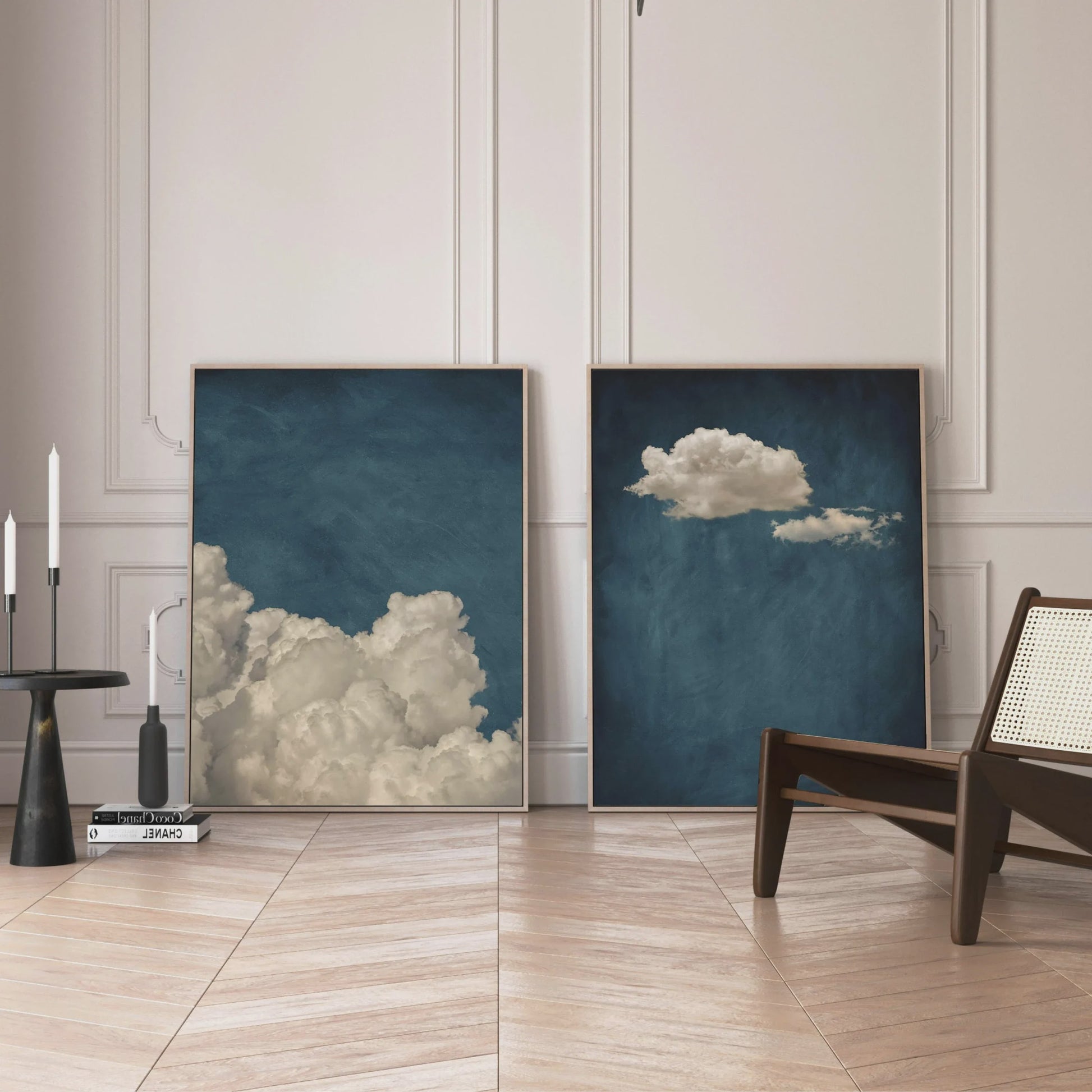 Abstracte Blauwe Wolken Poster - Minimalistische Canvas Muurkunst voor Moderne Woonkamer