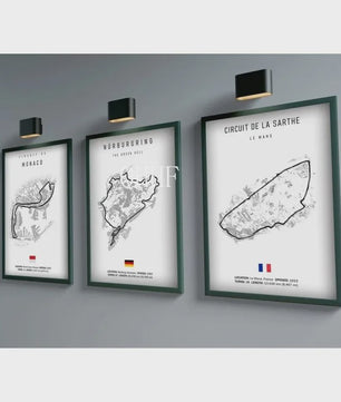 Vintage F1 Circuit Poster: Zwart-Wit Formule 1 Kunst voor de Raceliefhebber