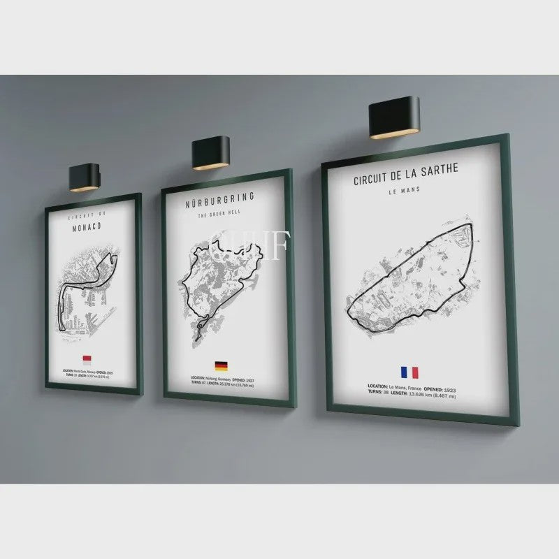 Vintage F1 Circuit Poster: Zwart-Wit Formule 1 Kunst voor de Raceliefhebber