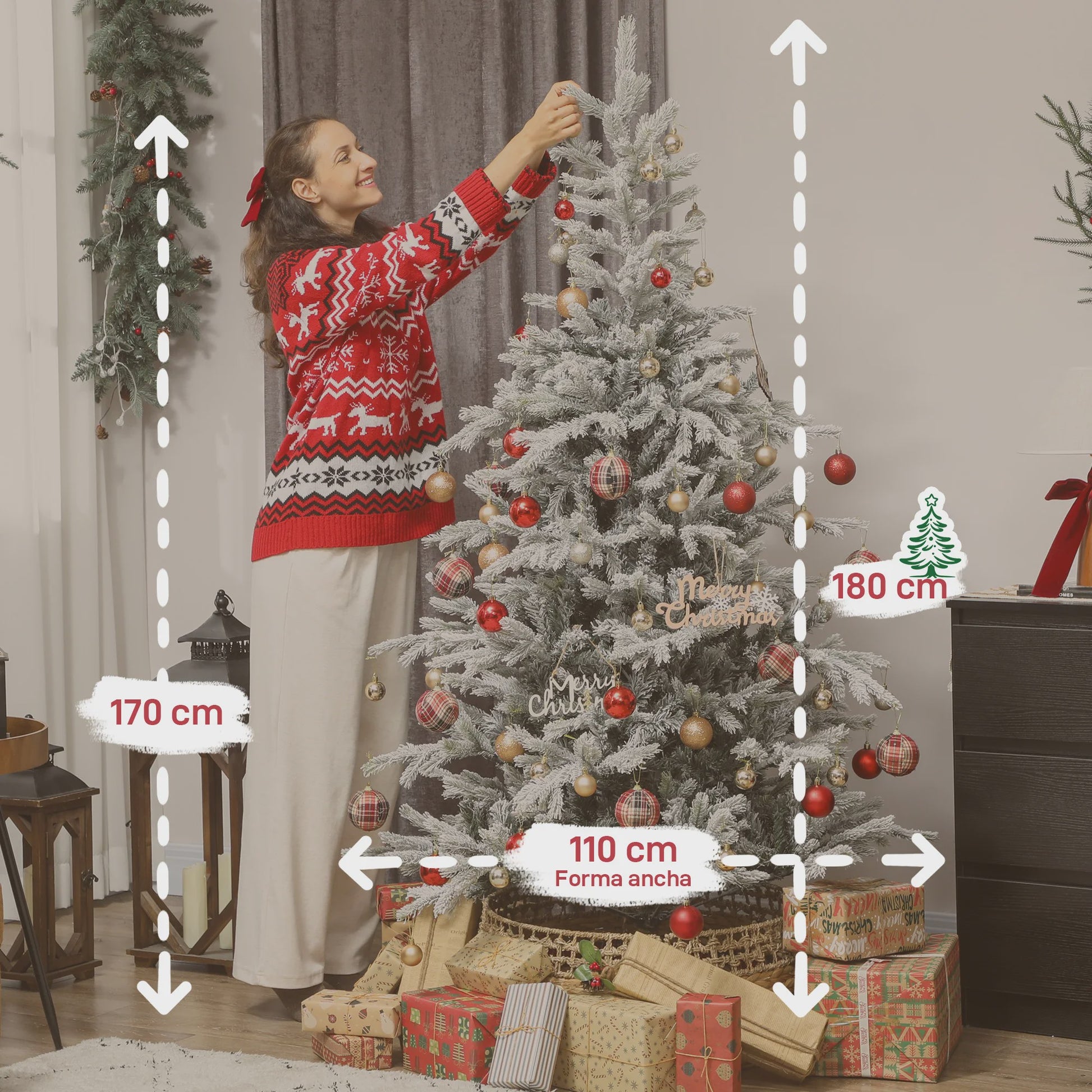 Homcom Kunstkerstboom 180 cm Sneeuwlook met 1207 takken en inklapbare voet