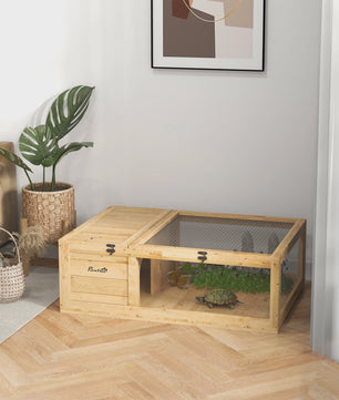 Houten Schildpaddenverblijf met Gaasdak en Verwijderbare Zijpanelen - 91x60.5x32 cm