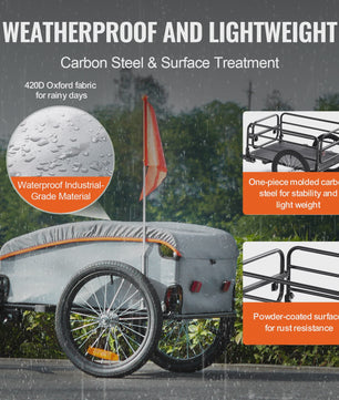 Opvouwbare Fietskar voor Cargo - 45kg Laadvermogen, Waterdicht, Reflectoren