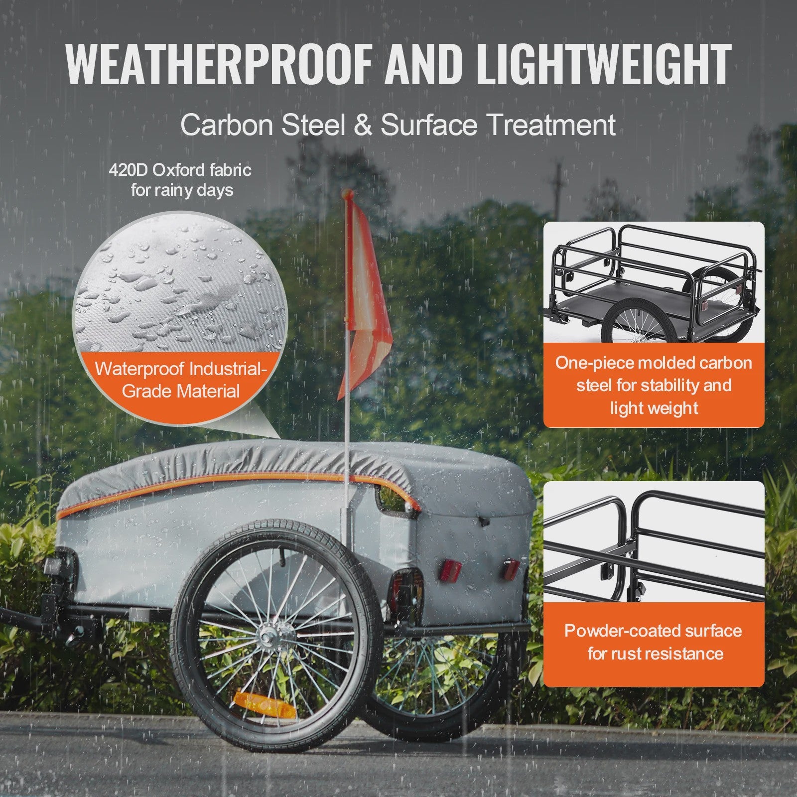 Opvouwbare Fietskar voor Cargo - 45kg Laadvermogen, Waterdicht, Reflectoren