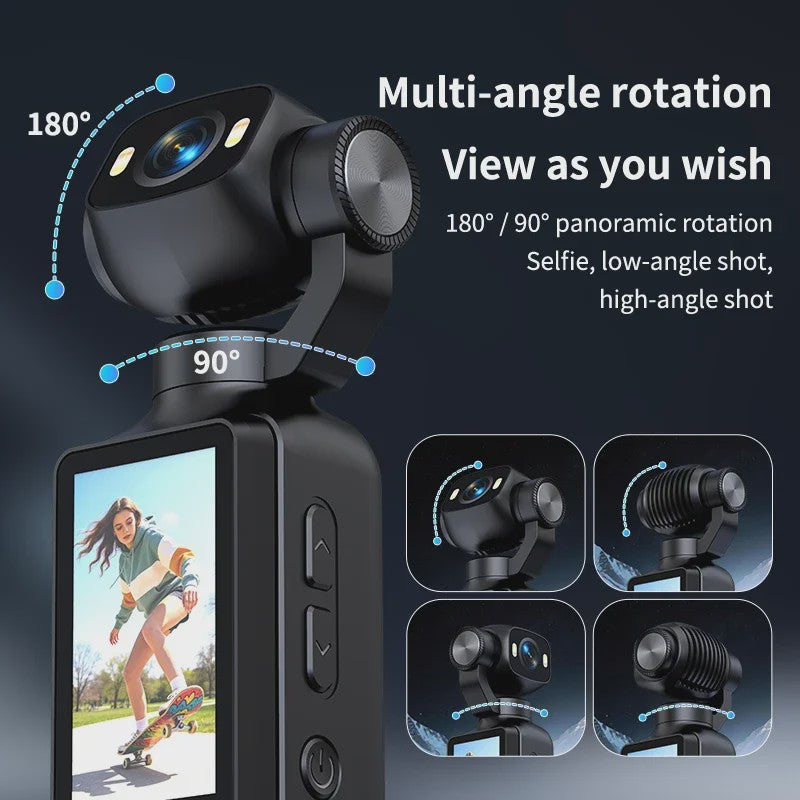 4K Handheld Gimbal Actiecamera met 180° Draaibare Lens - Anti-shake Pocket Vlog Camera