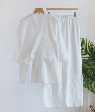 Luxe Katoenen Kimono Pyjama Set Heren - 2 Delig met Lange Broek en Zakken