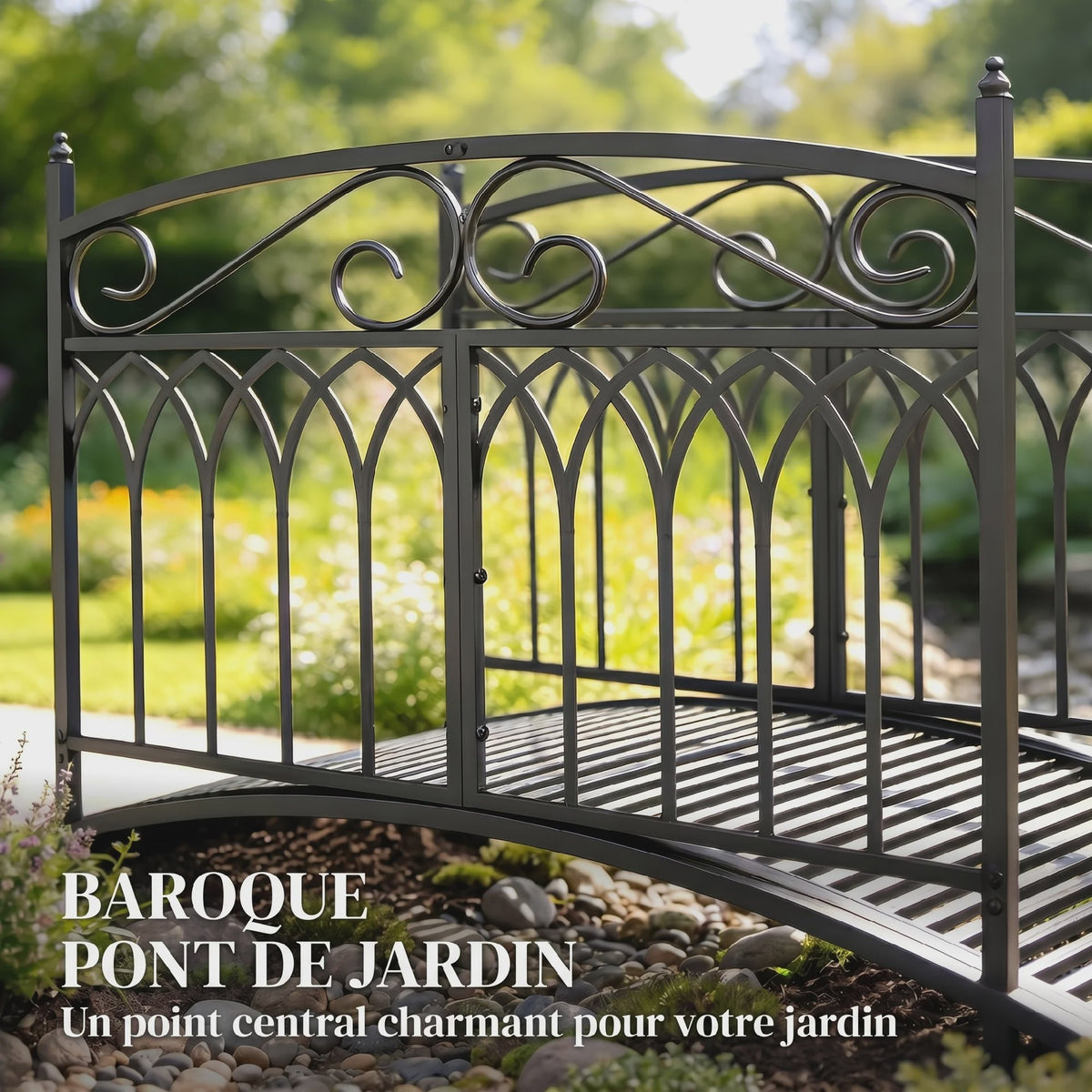 Outsunny Metalen Tuinbrug Barok Stijl - 91cm Hoog, 100kg Draagvermogen